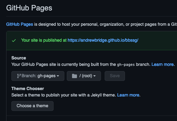 GitHub pages settings screenshot