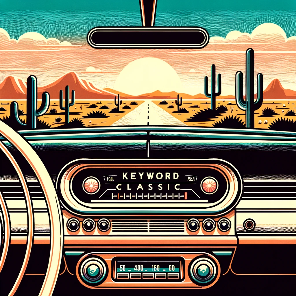 Illustration of a 50s era car dashboard