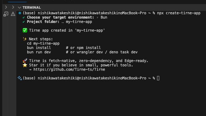 Tirne setup terminal screenshot